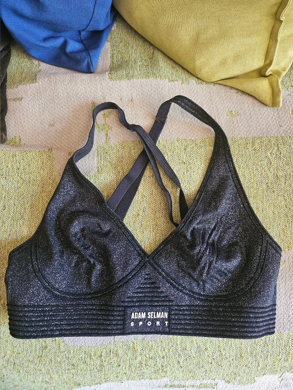 Adam Selman Black Glitter Sports Bralette, Size XS